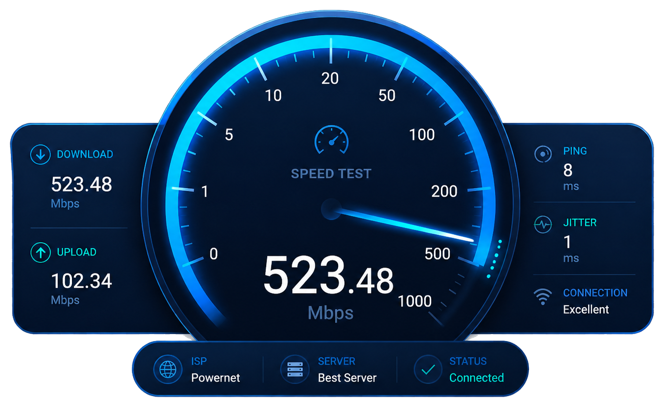 Speed test – rýchlosť optického internetu POWERNET